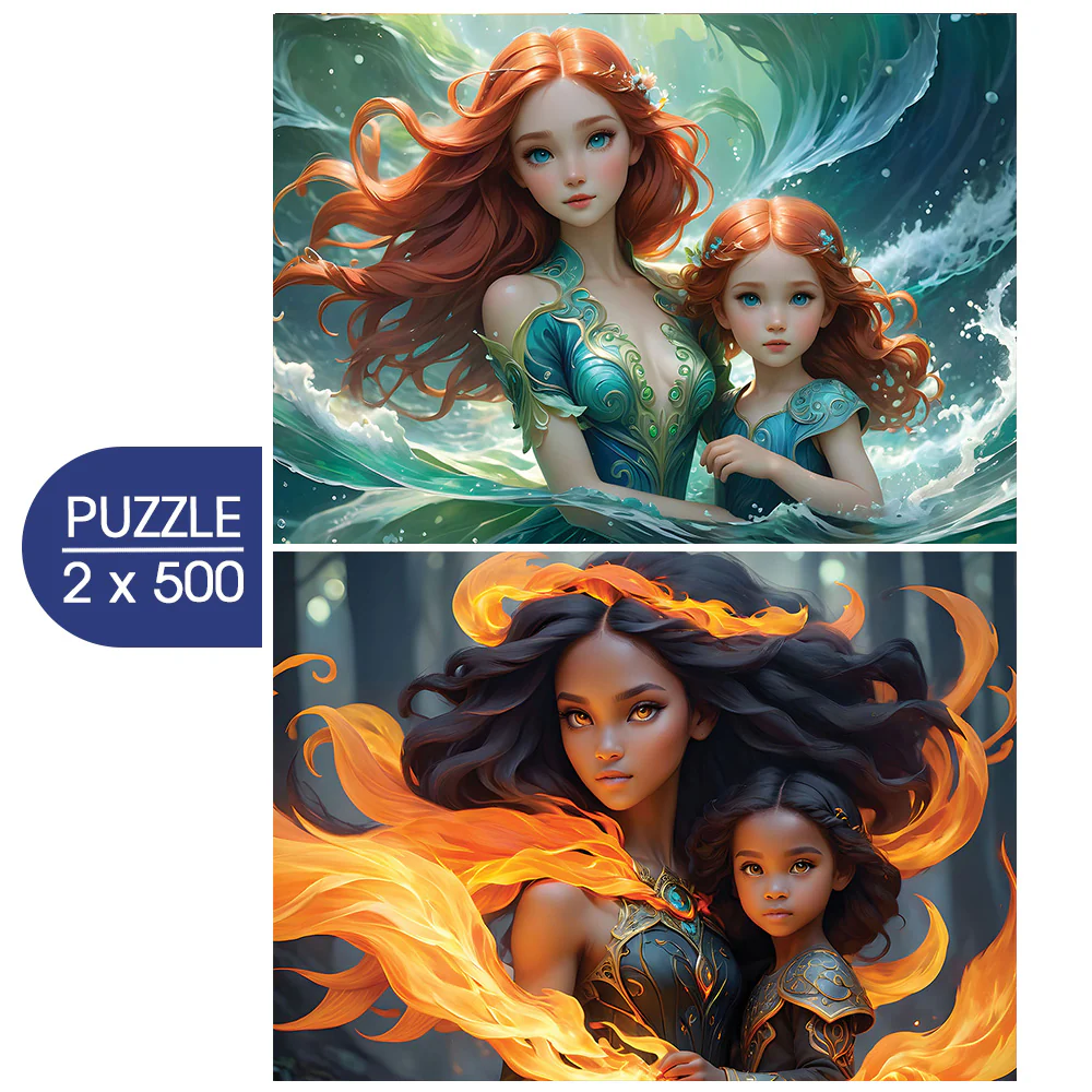 Alipson Puzzle 2 x 500 Palan Palapeli L'Eau et le Feu - Collection Mère et Fille - Image 2