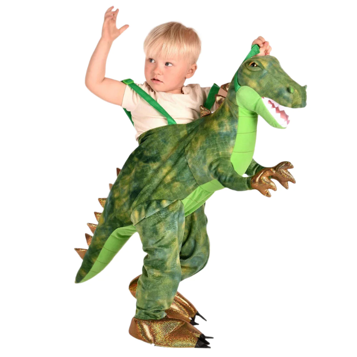 Dinosauruspuku Henkseleillä Vihreä