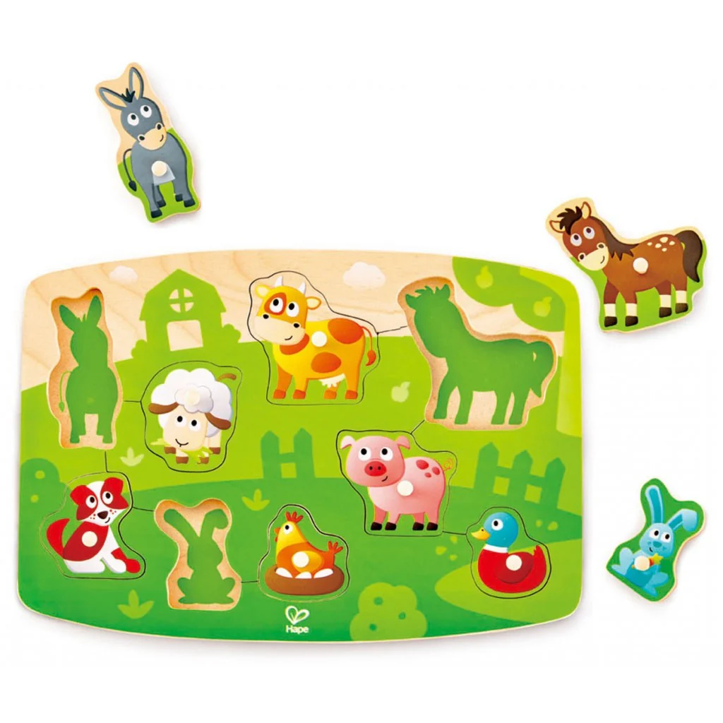 Hape Puinen Nuppipalapeli Kotieläimet