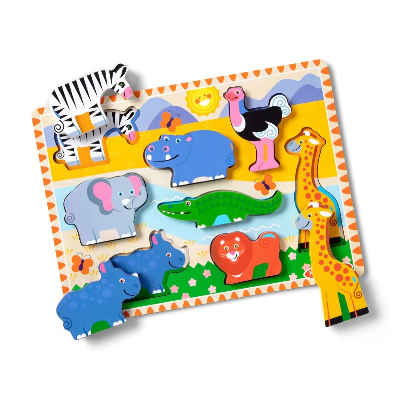 Melissa & Doug Chunky Safarin Eläimet Nuppipalapeli/Ensipalapeli - Image 2