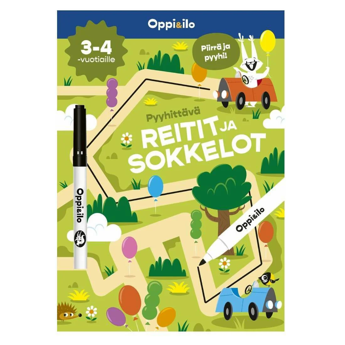 Oppi ja Ilo Pyyhittävät Reitit ja Sokkelot Puuhakirja