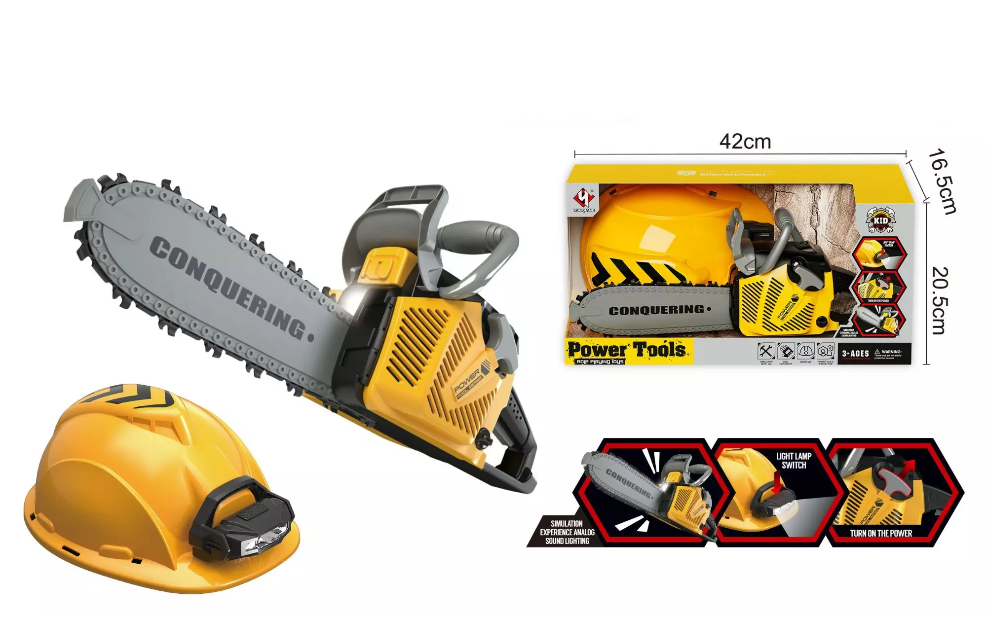 Power Tools Lasten Moottorisaha Äänillä ja Valolla ja Kypärä